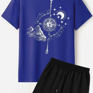 Unisex Pusula Şort T-shirt Eşofman Takımı TSH-PUSULA-SHRT-DÜZ