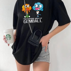 Unisex Rahat Kesim Gumball Karakter Oversize T-shirt