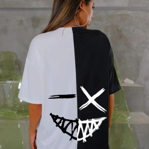 Unisex Rahat Kesim Siyah-beyaz 2 Farklı Renk Oversize T-shirt
