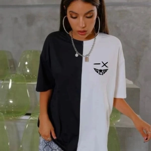 Unisex Rahat Kesim Siyah-beyaz 2 Farklı Renk Oversize T-shirt
