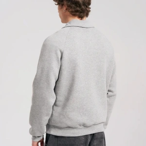 Unisex Relaxed Fit Yarım Fermuarlı Dik Yaka Sweatshirt Gri melanj