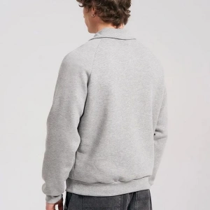 Unisex Relaxed Fit Yarım Fermuarlı Dik Yaka Sweatshirt  melanj Gri