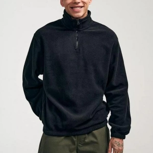 Unisex Relaxed Fit Yarım Fermuarlı Dik Yaka Sweatshirt  melanj Gri