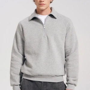 Unisex Relaxed Fit Yarım Fermuarlı Dik Yaka Sweatshirt  melanj Gri