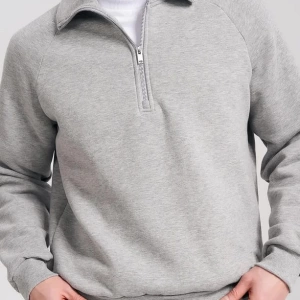 Unisex Relaxed Fit Yarım Fermuarlı Dik Yaka Sweatshirt  melanj Gri