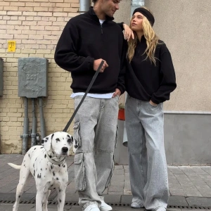 Unisex Relaxed Fit Yarım Fermuarlı Dik Yaka Sweatshirt Siyah