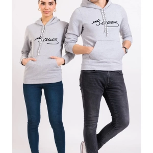 Unisex Renkli Kemal Atatürk Imzalı Kapüşonlu Sevgili Kombin Sweatshirt