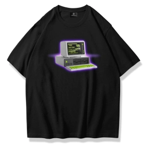 Unisex Retro Computer Tshirt Siyah