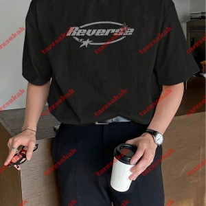 Unisex Reverse Baskılı Tshirt Siyah