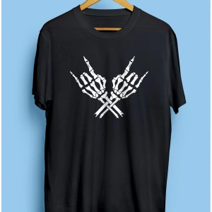 Unisex Rock Metal Işaret Iskelet El Tasarım Baskılı Tişört