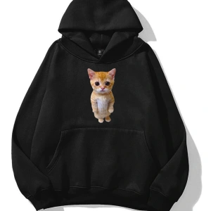 Unisex Sad Cat Sweatshirt Siyah
