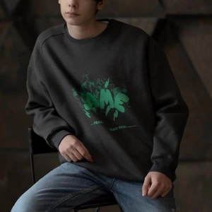 Unisex Same Bisiklet Yaka Sweatshirt Siyah