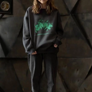 Unisex Same Bisiklet Yaka Sweatshirt Siyah