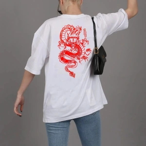 Unisex Şanslı Dragon Rahat Kesim Oversize T-shirt