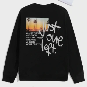 Unisex Scenery Baskılı Oversize Bisiklet Yaka Sweatshirt Siyah