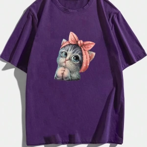 Unisex Sevimli Kedi Tasarım T-shirt