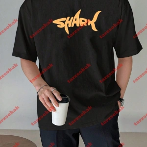 Unisex Shark Tasarım Tshirt Kısa kollu bisiklet yaka t-shirt