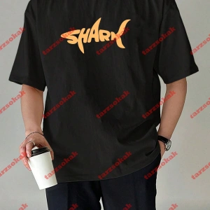 Unisex Shark Tasarım Tshirt Kısa kollu bisiklet yaka t-shirt