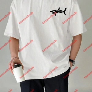 Unisex Shark Tasarım Tshirt Kısa kollu bisiklet yaka t-shirt