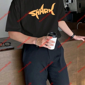 Unisex Shark Tasarım Tshirt Kısa kollu bisiklet yaka t-shirt