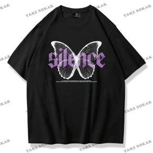 Unisex Silence Butterfly Tshirt Siyah
