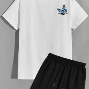 Unisex Sırt Baskılı Şort T-shirt Eşofman Takımı TSH-KELEBEK-SHRT-DÜZ