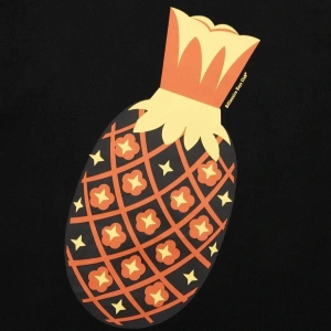 Unisex Siyah Ananas Baskılı Bisiklet Yaka Tshirt