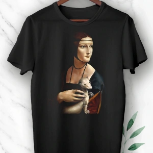 Unısex Siyah Art Leonardo Da Vinci Kakımlı Tablosu Baskılı Tişört