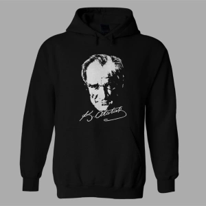 Unisex Siyah Atatürk Siyah Hoodie Sweat
