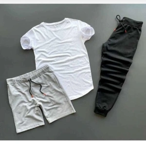 Unisex Siyah Beyaz Gri 3lü Kombin Takım (TİŞÖRT-ŞORT-EŞOFMAN ALTI) Kombintakım