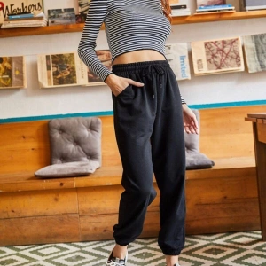 Unisex Siyah Cepli Beli Bağcıklı Basic Eşofman Altı Jogger