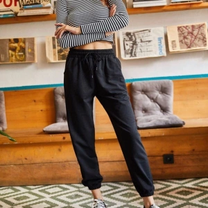 Unisex Siyah Cepli Beli Bağcıklı Basic Eşofman Altı Jogger