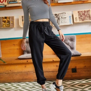 Unisex Siyah Cepli Beli Bağcıklı Basic Eşofman Altı Jogger
