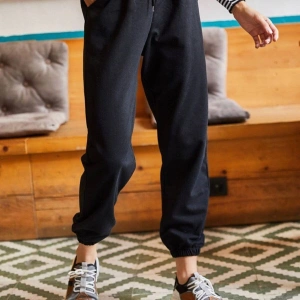 Unisex Siyah Cepli Beli Bağcıklı Basic Eşofman Altı Jogger