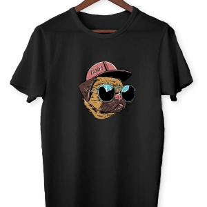 Unisex Siyah Cool Dog Baskılı T-shirt