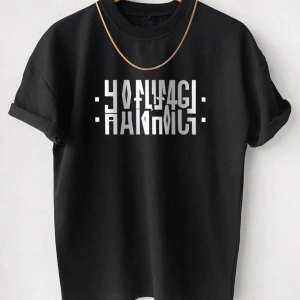 Unisex Siyah Hanımcı Baskılı Katlamalı Bisiklet Yaka Tişört