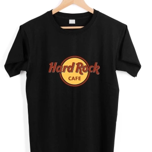 Unisex Siyah Hard Rock Baskılı T-shirt