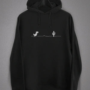 Unisex Siyah Internetsiz Dinozor Baskılı Sweatshirt