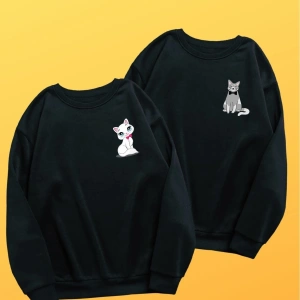 Unisex Siyah Kedicik Baskılı Sevgili Kombini 2li Set benisengiydirkediciksweat