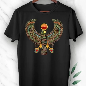 Unısex Siyah Mitoloji Antik Mısır Horus Kartal Baskılı Tshirt