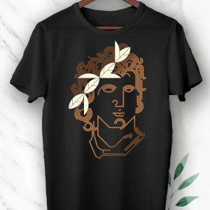 Unisex Siyah Mitoloji Büyük İskender Baskılı T-shirt