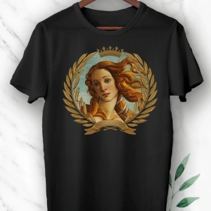 Unısex Siyah Mitoloji Güzellik Tanrıçası Venüs Baskılı Tişört