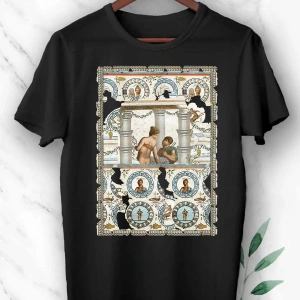 Unisex Siyah Mozaik Baskılı Tişört