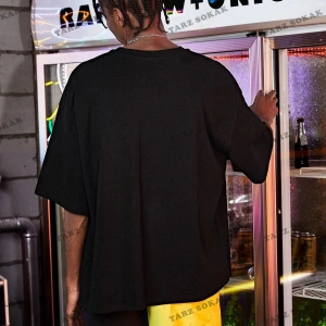 Unisex Siyah Not Bound Baskılı Oversize Bisiklet Yaka