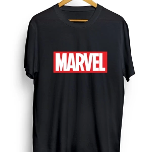 Unisex Siyah Oversize Marvel Baskılı T-shirt