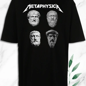 Unisex Siyah Oversize Mitoloji Metafizik Filozof Heykel Baskılı Tişört