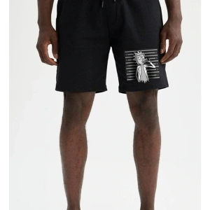 Unisex Siyah Panda Baskılı Cepli Penye Şort