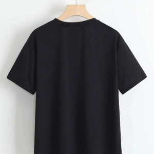 Unisex Siyah Robotik Ayıcık Baskılı Oversize Bisiklet Yaka T-shirt