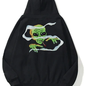Unisex Smoking Alien Sweatshirt Hoodie Siyah