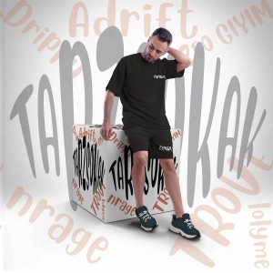 Unisex Şort Takım Dikey Letter Graphic Drawstring Waist